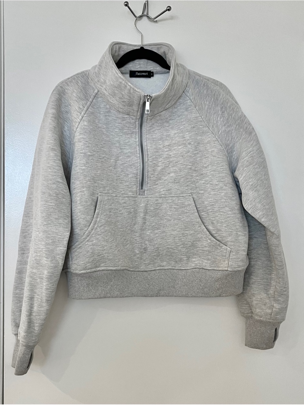 Light Gray Half-Zip Pullover Sweatshirt - Women